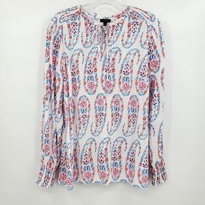 Talbots Ruffle Tie Neck Floral Long Sleeve Blouse